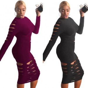 Trendy Broken Holes Black Two-piece Skirt Set